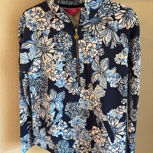 Blue and White Floral Quarter-Zip Pullover